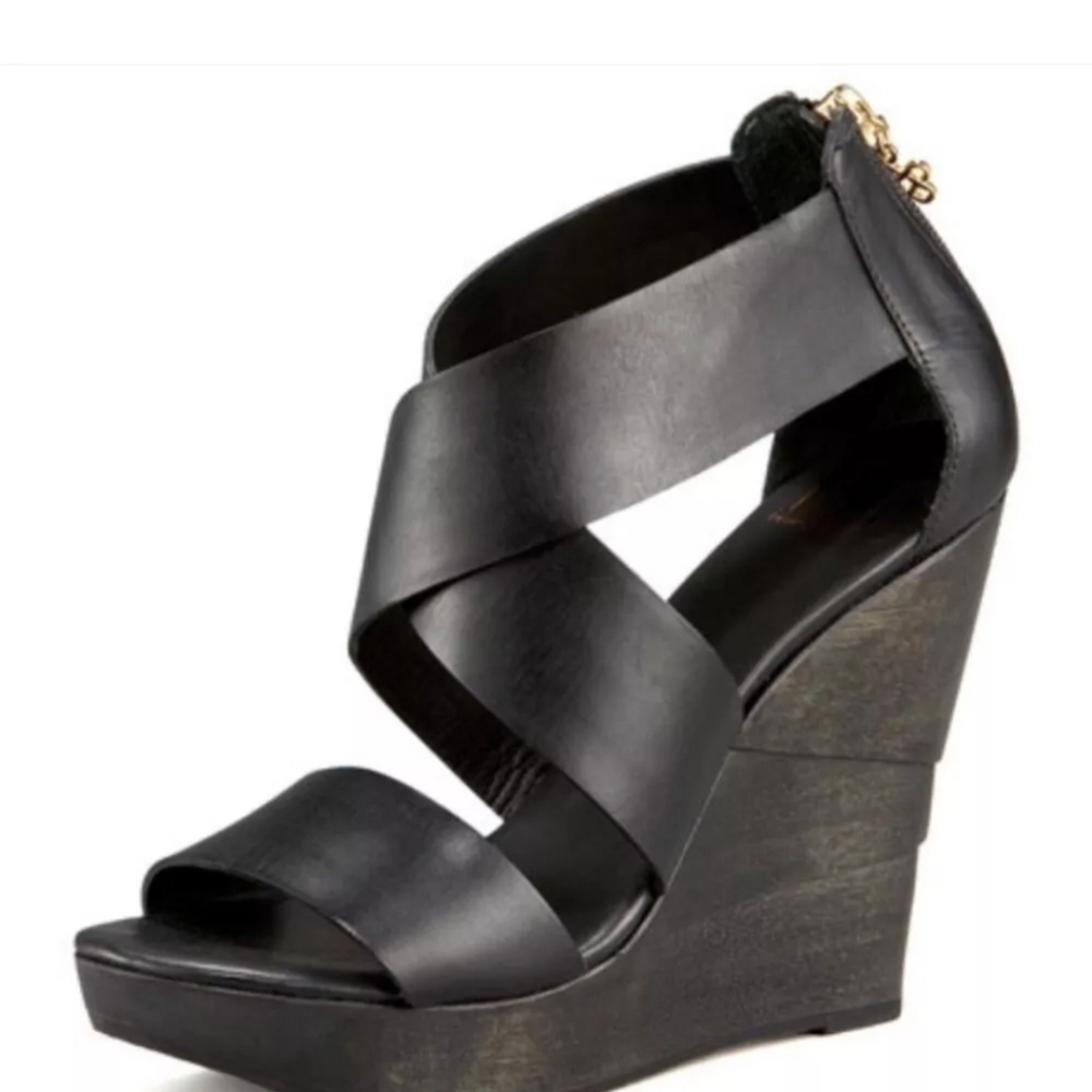 Diane Von Furstenberg Black Opal Wedge Sandals Size 7
